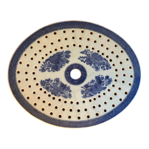 Antique Early 19th Century Chinese Export Porcelain Fitzhugh Blue & White Mazarin Strainer for a Platter