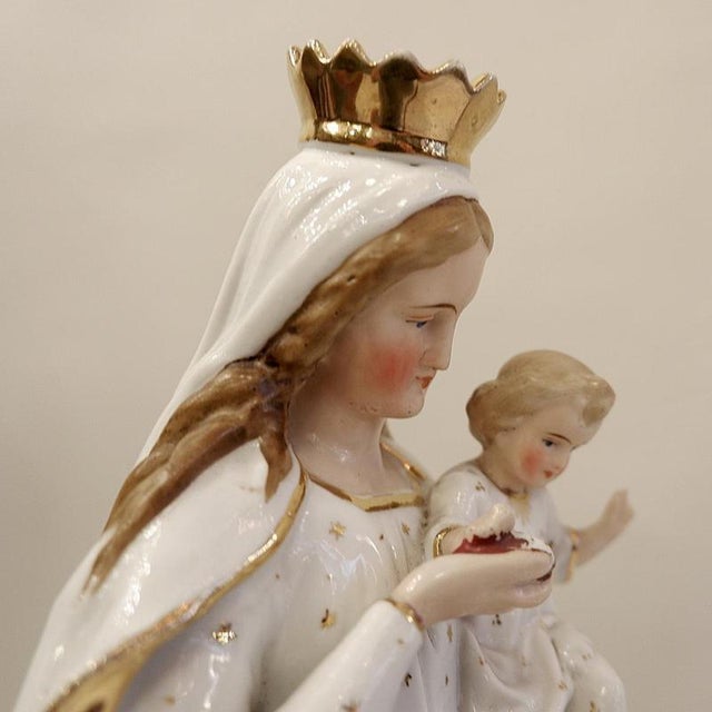 Porcelain Virgin Mary Child Christ - 19th Century Wear consistent with age and useMeasures : Ø14cm H:38cm