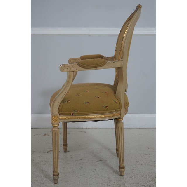 French Pair of Louis XVI Painted Fauteuil Armchairs For Sale - Image 3 of 18