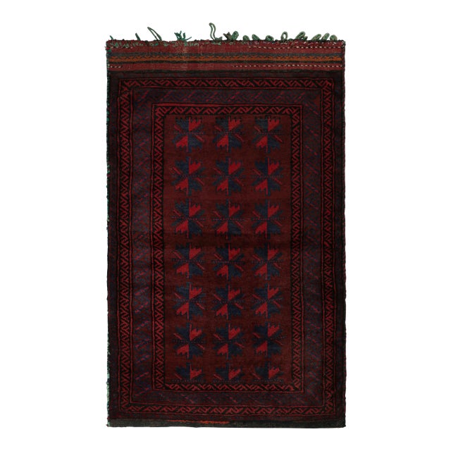 Rug & Kilim’s Baluch Tribal Rug With Burgundy and Navy Blue Geometric Patterns For Sale