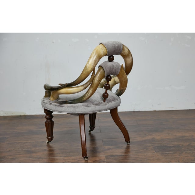 Wood English Mahogany and Horn Victorian Chair with Velvet Upholstery circa 1880 For Sale - Image 7 of 12