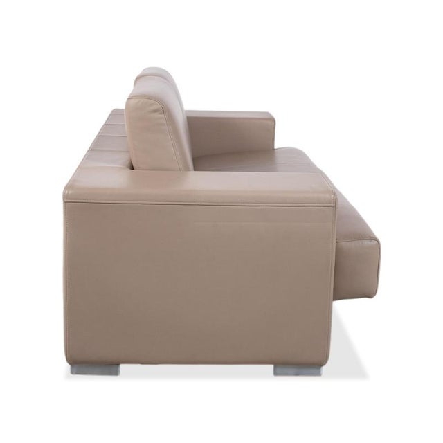 Rolf Benz Two-Seater Leather Sofa Cream Beige Couch For Sale - Image 6 of 9