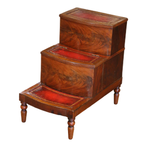 Early 20th Century English Mahogany Library Steps With Tooled Leather and Storage