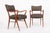 Gio Ponti Pair of Mid Century Modern Wood & Brown Upholstered Arm Chairs, 1950s For Sale - Image 4 of 11