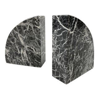 Black Zebra Marble Bookends, Pair For Sale