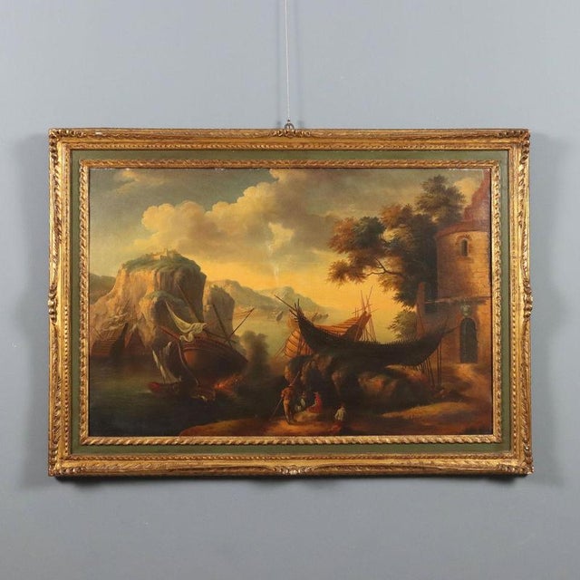 Central European School Artist, Seascape with Wrecks and Figures, Early 20th Century, Oil Painting on Canvas, Framed For Sale - Image 14 of 14
