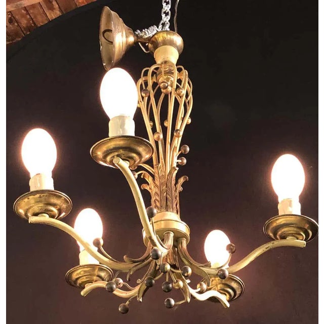 Hollywood Regency Hollywood Regency Balloon Shaped Chandelier, Metal Paint Decorated With 5 Arms For Sale - Image 3 of 10