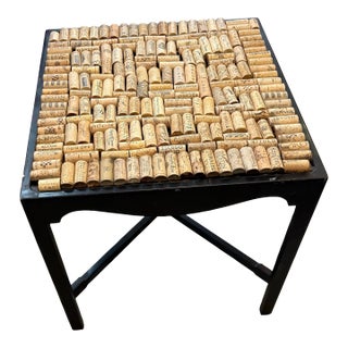 Antique Brown Oak End Table With Cork Top Signed on Bottom From Grand Rapids For Sale