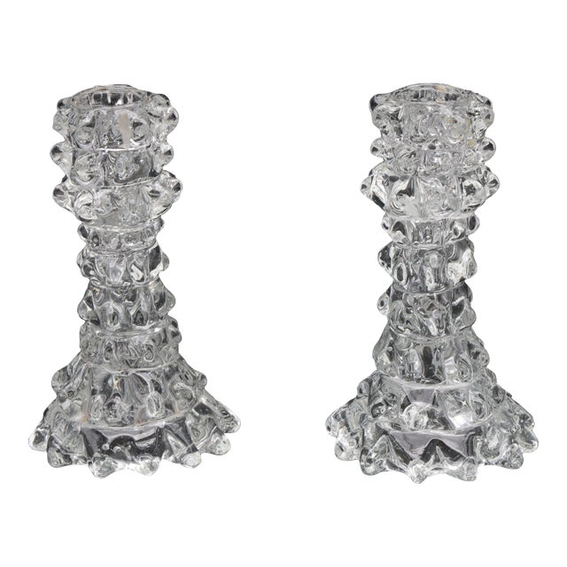 Set of 2 Candle Holder in Murano Rostrato Glass by Barovier E Toso, 1950 For Sale