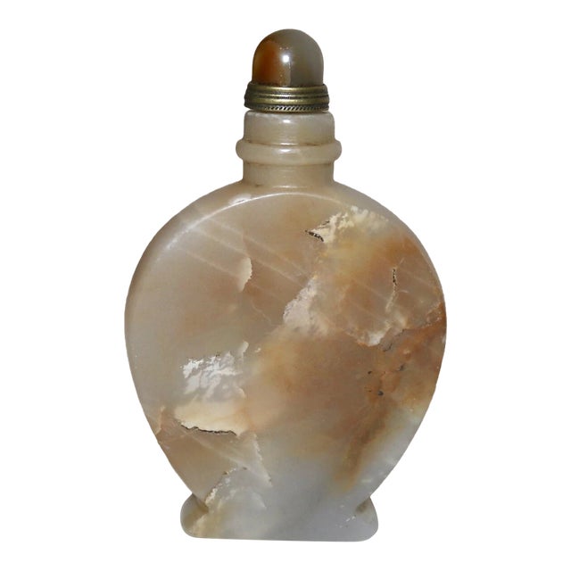 Vintage Chinese Hand Carved Agate Stone Bronze Snuff Bottle Sculpture Trinket For Sale