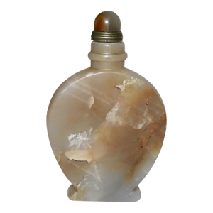 Vintage Chinese Hand Carved Agate Stone Bronze Snuff Bottle Sculpture Trinket