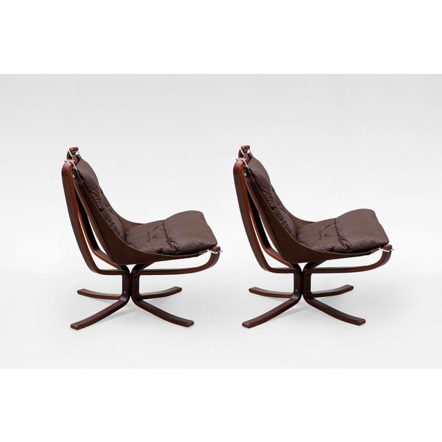 Iconic set of Falcon Lounge Chairs and Ottoman by Sigurd Resell for Vatne Møbler, crafted in Norway during the 1970s. A...