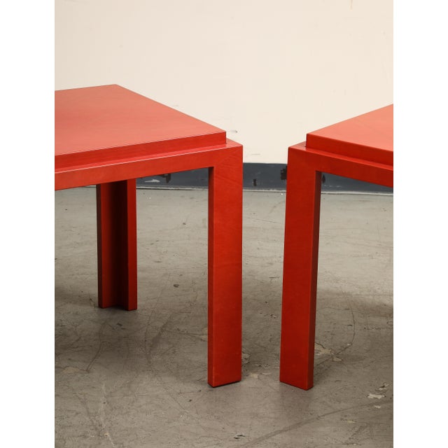 Pair of Hand-Tooled Red Leather Tables With Gold Diamond Pattern Tops ...
