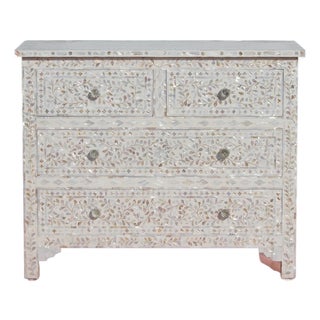 Arabesque Mother of Pearl Inlay Four Drawer Chest - White by House of Jaipur For Sale