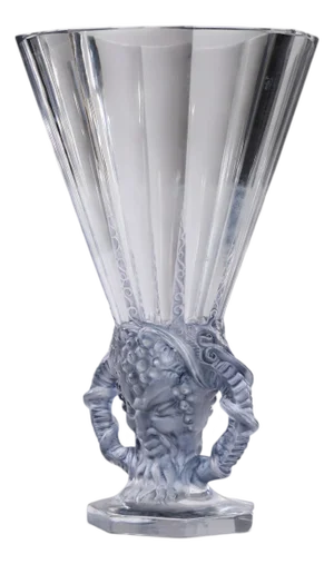 René Lalique 1931 Faune Vase in Clear Crystal With Blue Patina