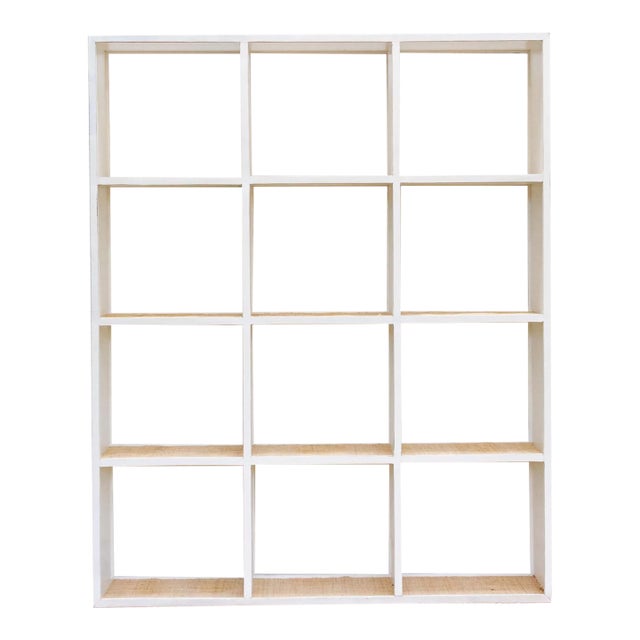 Large Vintage Acacia Wood Painted Bookcase For Sale