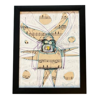 Contemporary Original Wayne Cunningham Abstract Painting/Ink Drawing Framed Signed For Sale