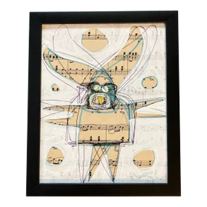 Contemporary Original Wayne Cunningham Abstract Painting/Ink Drawing Framed Signed