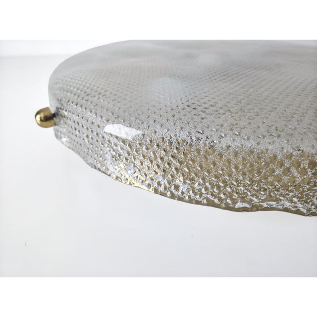 Mid-Century Modern Vintage Textured Glass and Brass Flush Mount from Hillebrand Leuchten, Germany, 1970s For Sale - Image 3 of 18