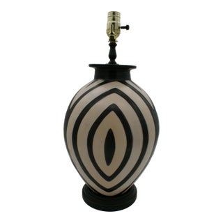 Late 20th Century Black & Ivory Geometric Chulucanas Pottery Center Eye Modern Vase Lamp For Sale