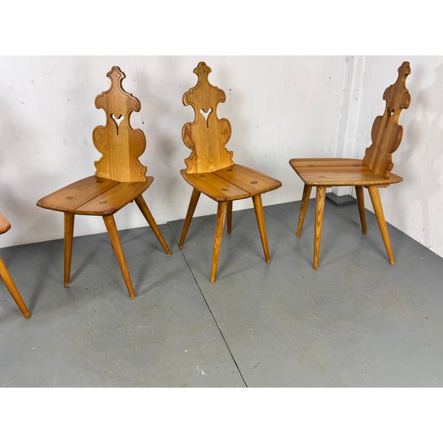 Tiroler Brutalist Handmade Wood Dining Chairs, 1960s, Set of 4 For Sale - Image 4 of 10