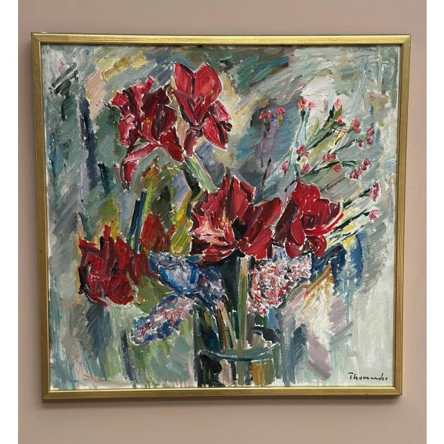Harry Thomander, Amaryllis and Hyacinths, 1960s, Oil on Canvas, Framed For Sale - Image 11 of 15
