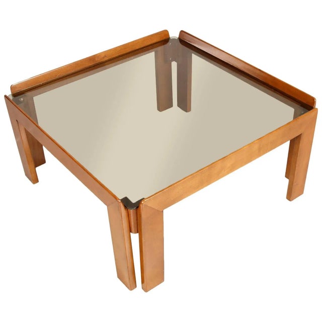 Cassina Italian Mid-Century Coffee Table with Smoked Glass Top by Tobia & Afra Scarpa For Sale - Image 4 of 4