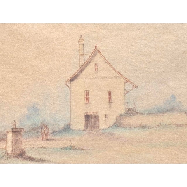Small 1970s Ink and Pastel Drawing of a Quaint Country Home, Framed For Sale - Image 4 of 9