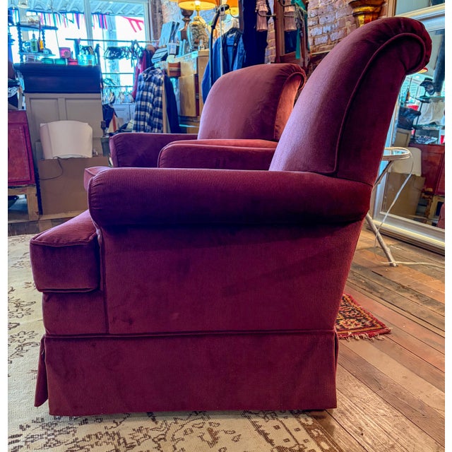 Flexsteel Vintage 1990s Pair of Flexsteel Burgundy/Dark Plum Club Chairs or Lounge Chairs For Sale - Image 4 of 11