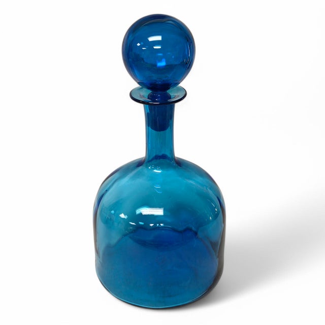Joel Myers Vintage Hand Blown Blue Model 6942 Decanter by Joel Myers for Blenko For Sale - Image 4 of 7