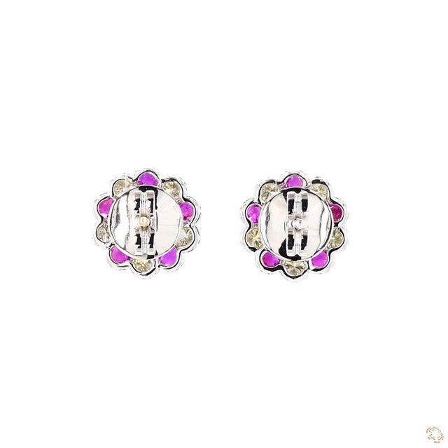 1940s 2.79 Carat Round Brilliant Cut Diamond Ruby Earrings, Pair For Sale In New York - Image 6 of 9