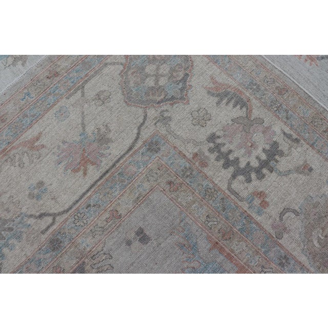 2020s Large Oushak Rug With Floral Motifs & Muted Colorful Tones on Neutral Background For Sale - Image 12 of 13