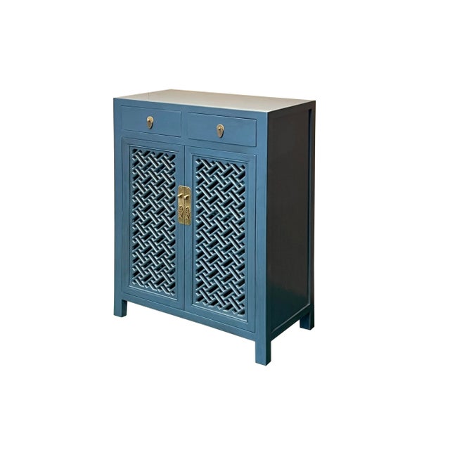 Asian Handmade Wood Shutter Doors Side Table Shoes Organizer Storage ...