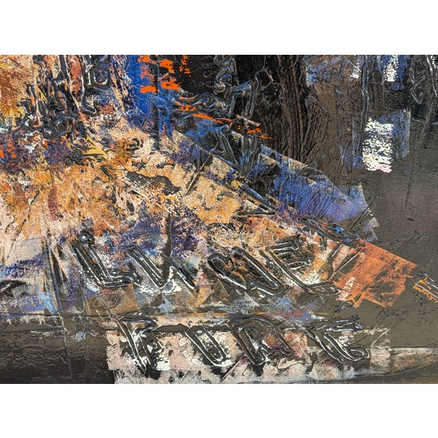 Contemporary dark toned expressive abstract painting by French artist Pierre Olié. The work features a faceless figure...