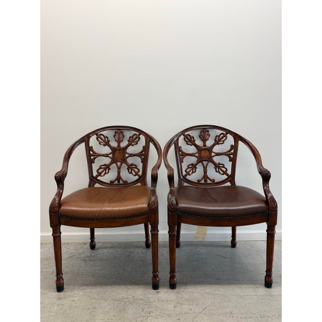 Theodore Alexander Pair of Theodore Alexander Regency Style Mahogany Armchairs With Leather Seats For Sale - Image 4 of 16