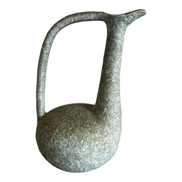 Vintage Mid Century Modern Textured Studio Pottery Turquoise Pitcher Vase For Sale