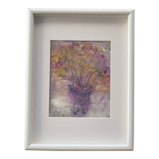 Original Mixed Media Artwork “Lilac Bouquet” (Watered Acrylic Painting and Ink on Art Paper); Signed, Framed For Sale