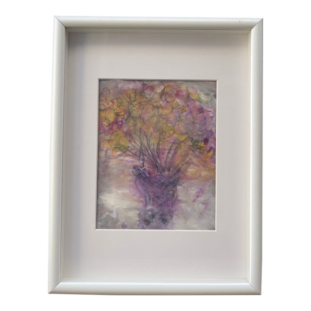 Original Mixed Media Artwork “Lilac Bouquet” (Watered Acrylic Painting and Ink on Art Paper); Signed, Framed For Sale