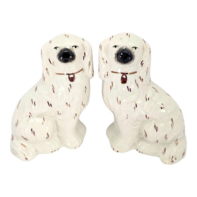 Circa 1860-1880 Victorian Staffordshire Gold-Lustre Spaniel Dogs, Pair For Sale