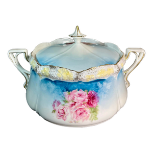 Antique Rs Prussia Hand Painted Porcelain Handled Biscuit/Cracker Jar