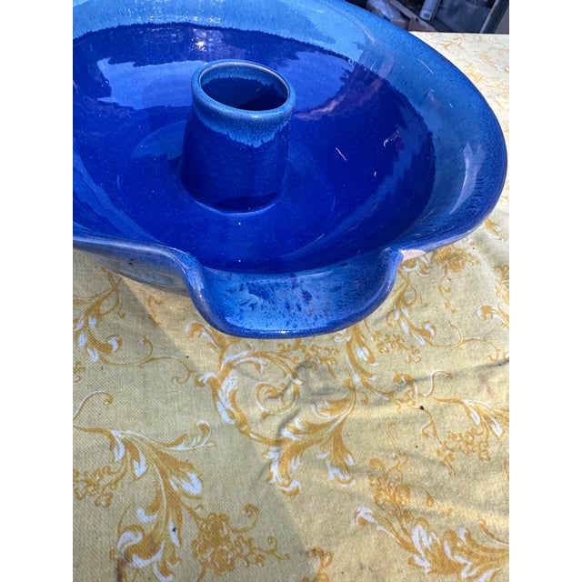 1970s 1970s Blue Abstract Pottery Serving Bowl With Spout For Sale - Image 5 of 8