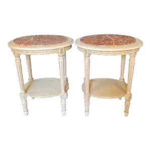 19th Century French Louis XVI Painted Marble Top End Tables Nightstands -A Pair