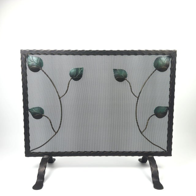 Hand-Forged Wrought Iron Fireplace Screen (Single Panel) Decorative Leaf Design Spark Guard For Sale - Image 4 of 7