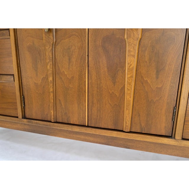 Long Walnut 9 Drawers Two Doors Mid-Century Modern Dresser Credenza Burl Accents For Sale - Image 12 of 13