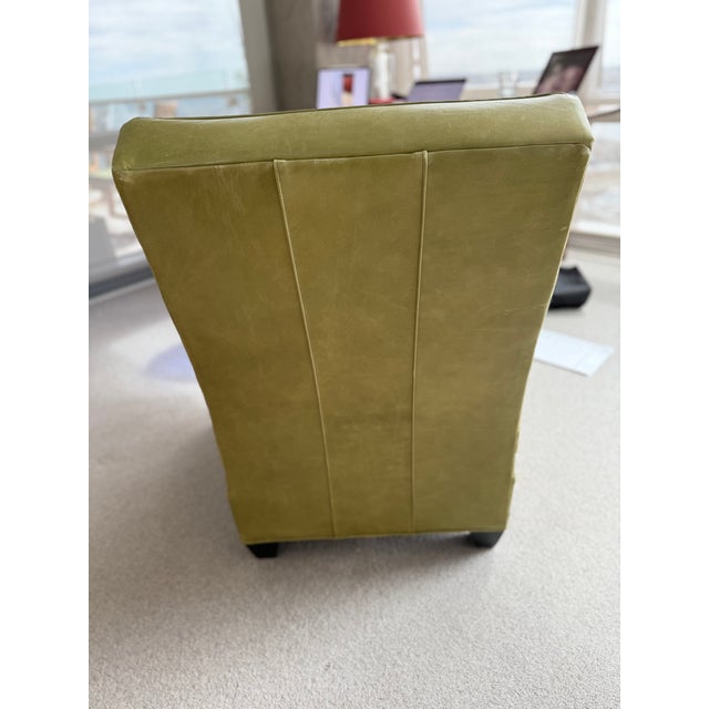 Contemporary Mitchell Gold & Bob Williams Green Leather Chair For Sale - Image 3 of 7