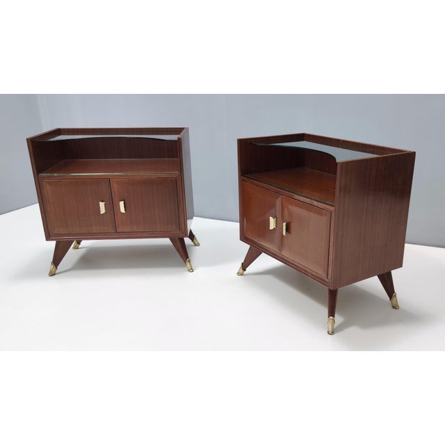 Vintage Walnut Nightstands with Crystal Top Shelves, 1950s, Set of 2 For Sale - Image 4 of 12