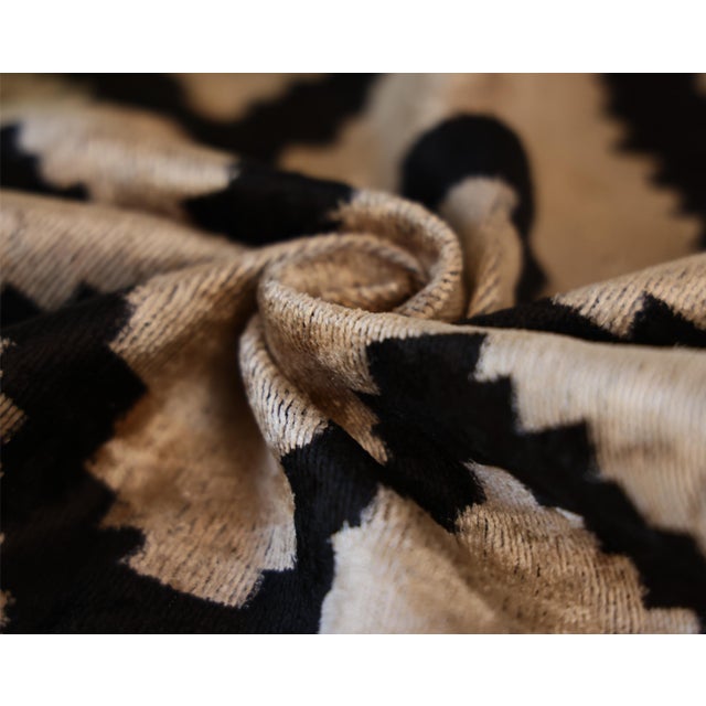 Mid-Century Modern Neutral Black Chevron Silk Velvet Pillow 16x24 Handmade Luxury Cushion For Sale - Image 3 of 8