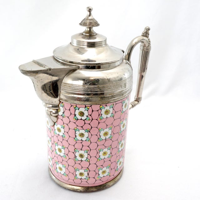 Victorian Victorian Graniteware Silverplate, and Enamel Coffee Pot Manning, Bowman & Co Circa 1890 For Sale - Image 3 of 14