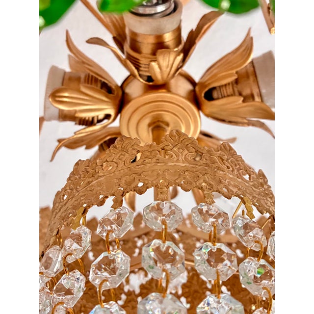 Vintage Crystal Tiered Flush Mount Chandelier With Green Crystal Accents - Restored For Sale - Image 6 of 18