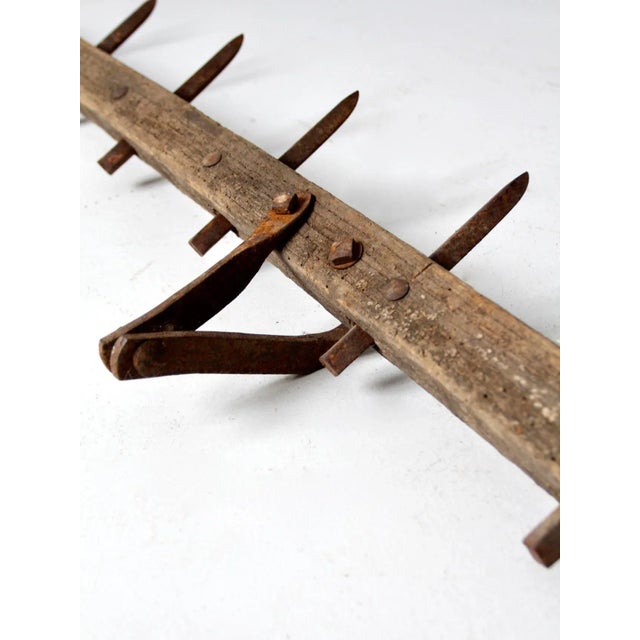 Antique Primitive Spike Tooth Harrow Farm Tool For Sale - Image 9 of 10